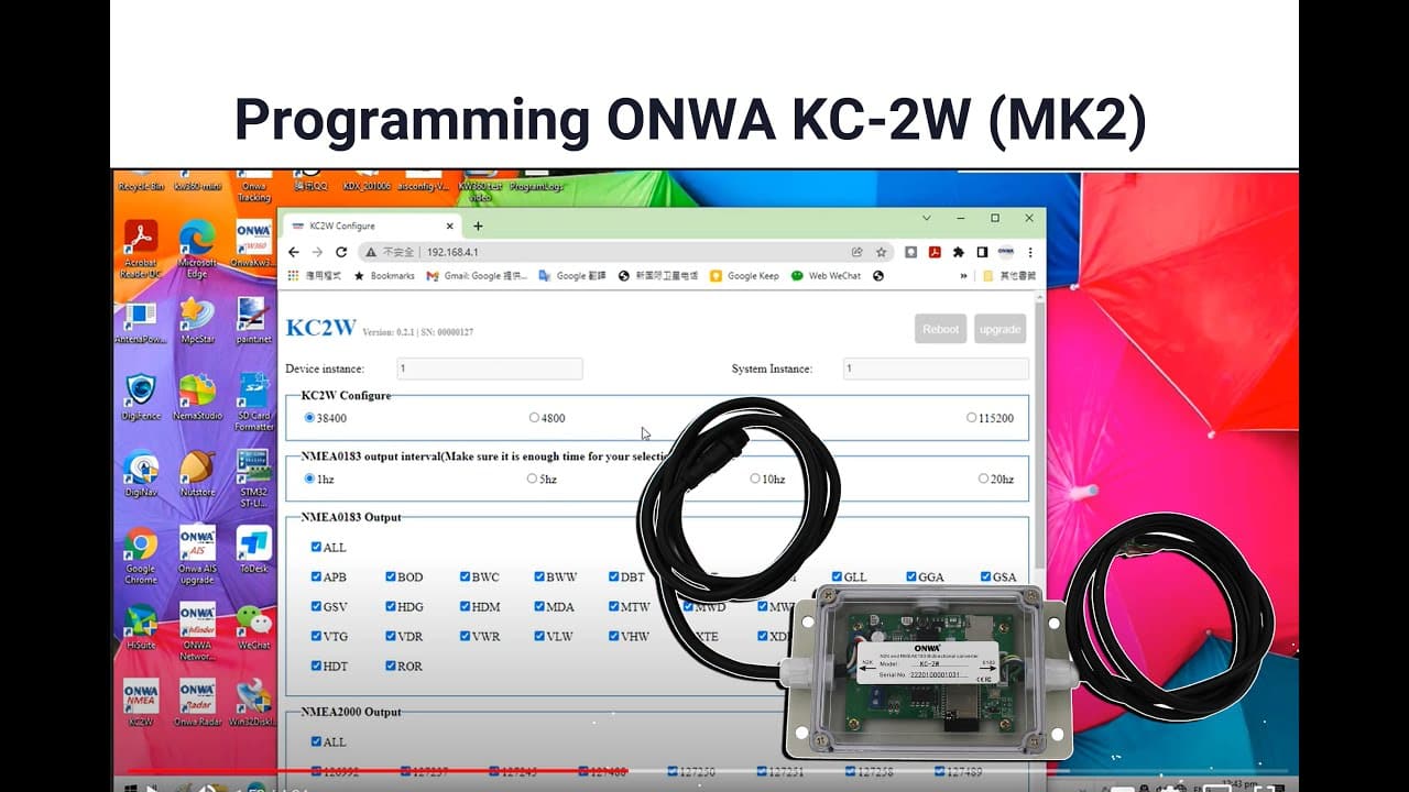 ONWA KC-2W NMEA Converter device integrated with marine electronics.